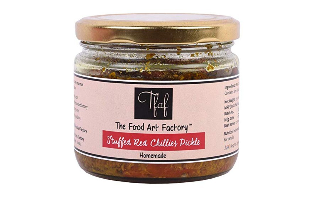 The Food Art Factory Stuffed Red Chillies Pickle    Glass Jar  250 grams